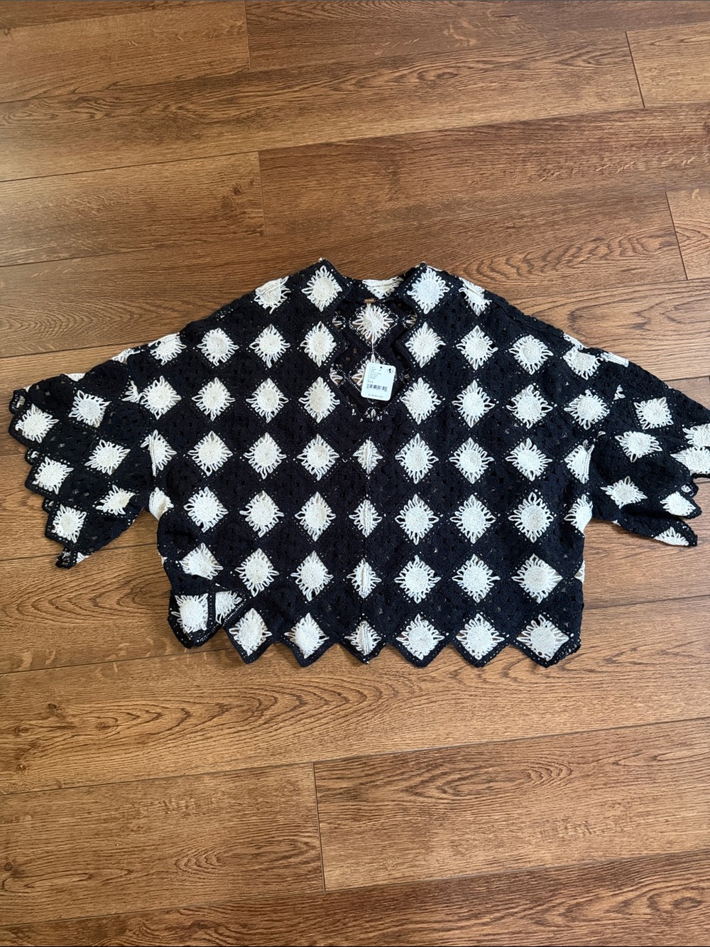 Free People Black & White Crochet Diamond Crop Top